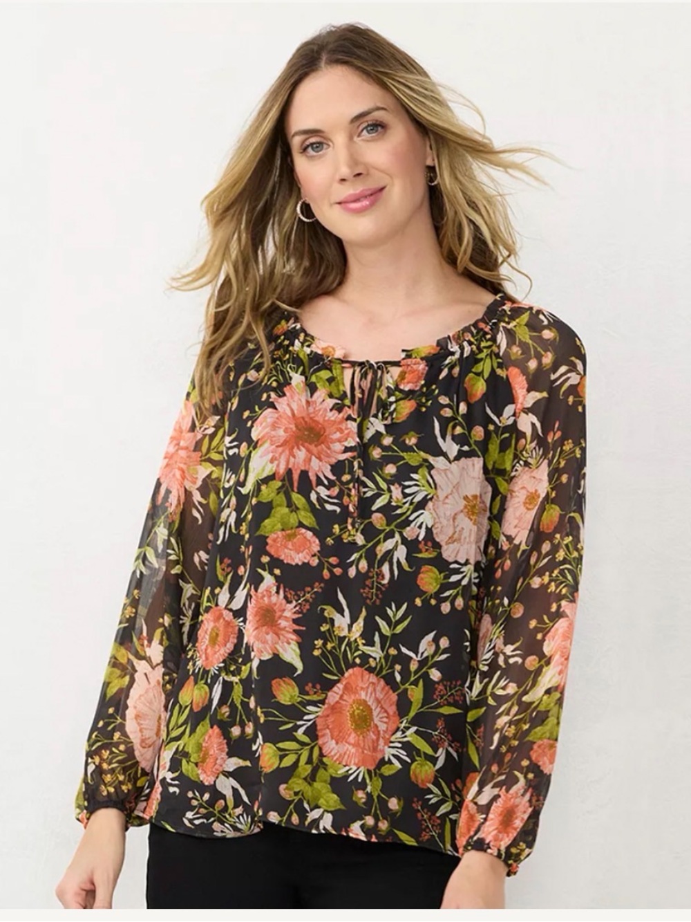 LC Lauren Conrad Floral Peasant Blouse size large